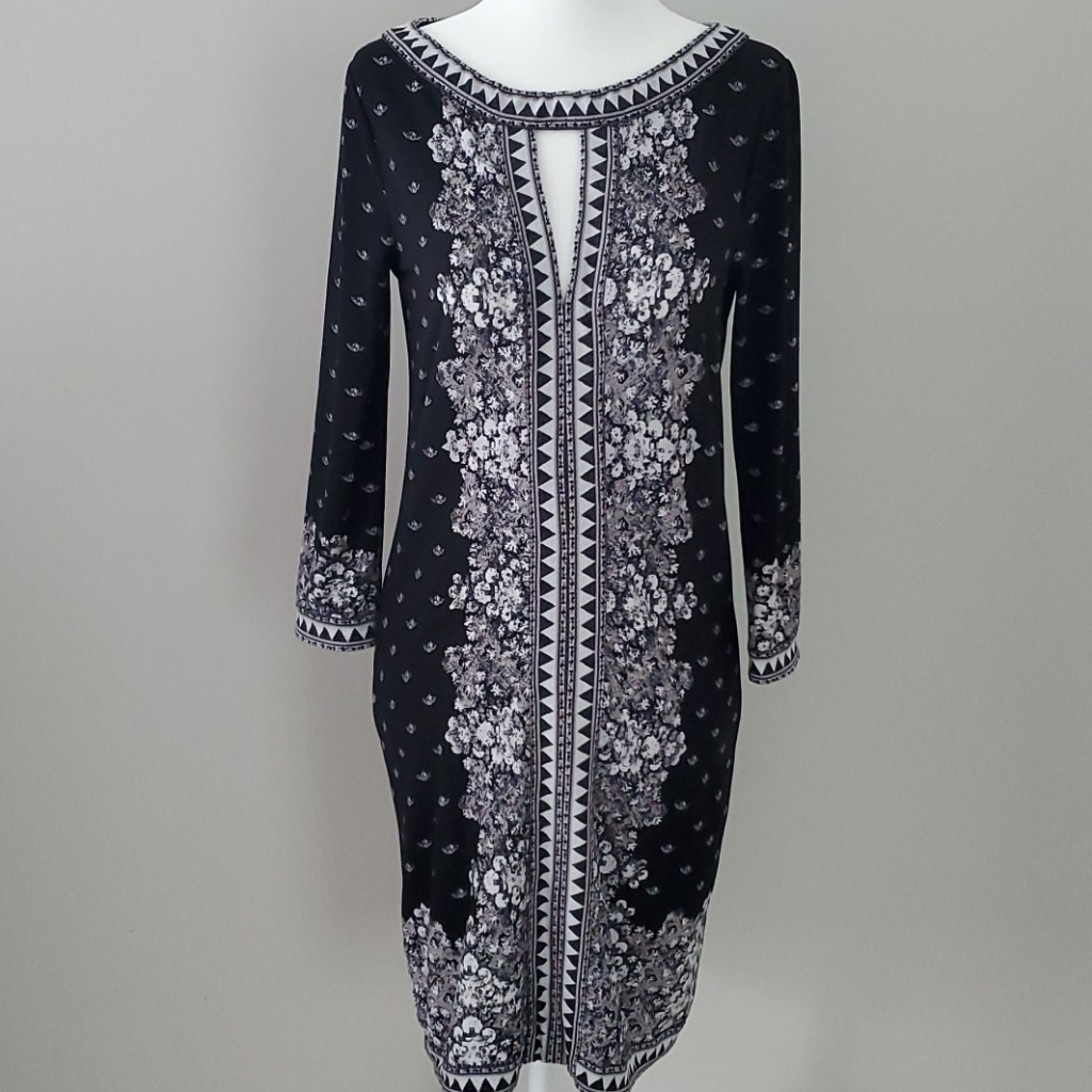 Bcbg Black Pattern Dress Xxs